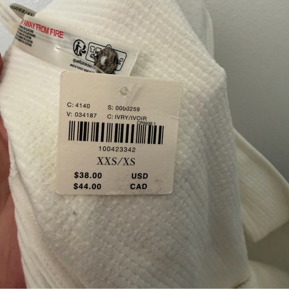 Anthropologie Seamless Henley Ribbed Crop Top White - Picture 7 of 7